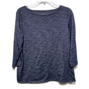 Talbots Blouse 3/4 Length Sleeve Top Blue Gray Round Neck Basic Women sz Medium